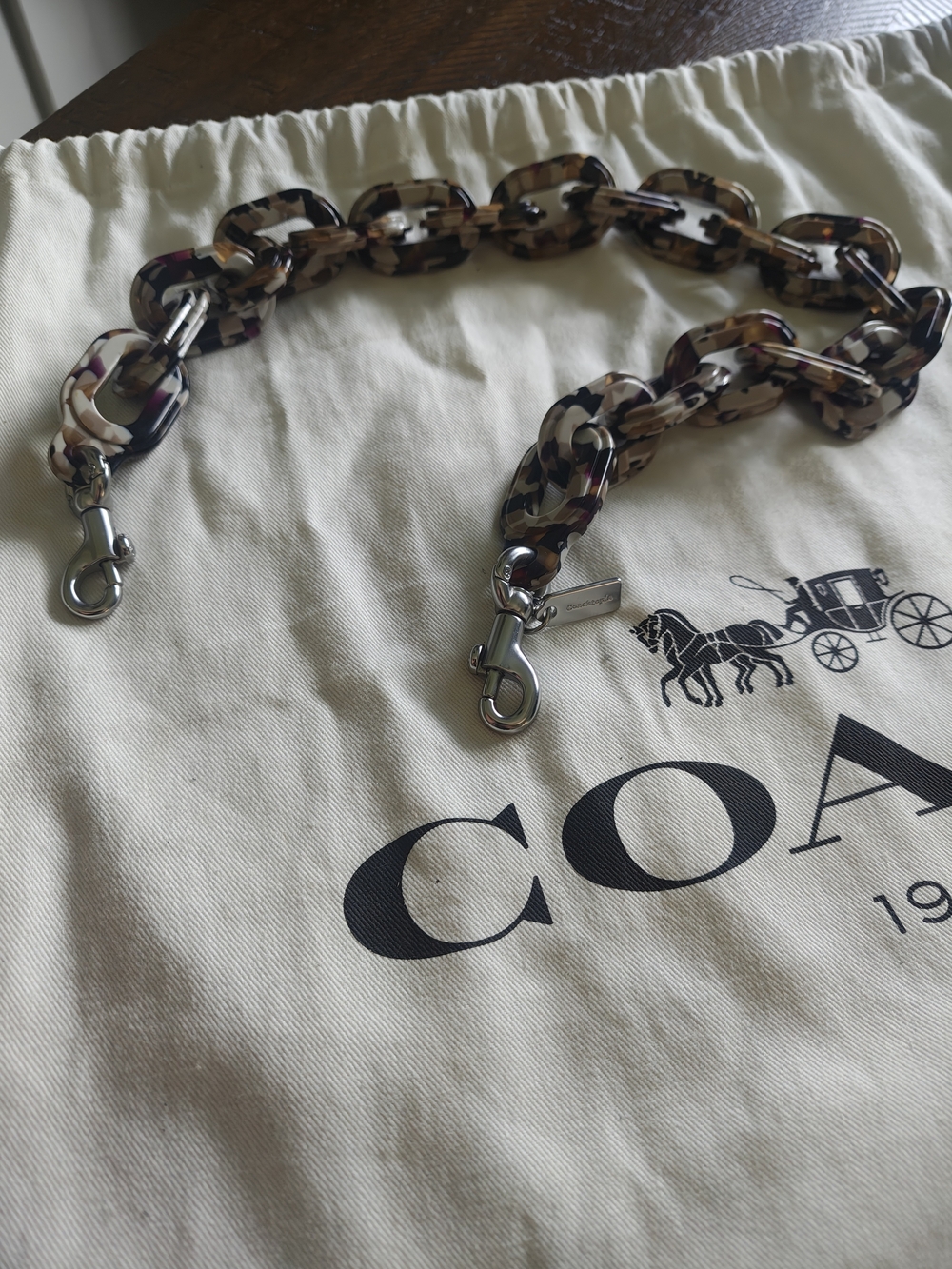 Coach Tortoiseshell Resin Chain Strap with Silver Hardware